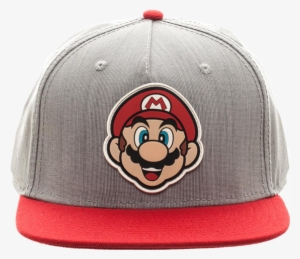 Bioworld - Snapback Cap - Mario - Gray - Face - Front - Nintendo Licensed Super Mario Neoprene System Case