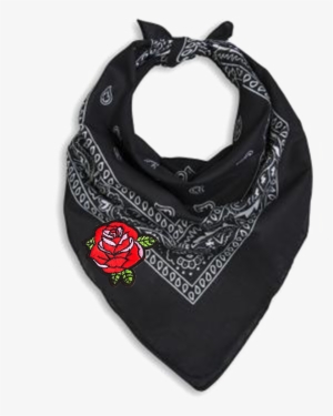 Neck Scarf Png Pic - Black Bandana With Red Roses