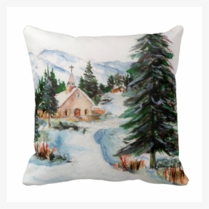 Country Church In Winter Watercolor Mountain Scene - Country Church In Winter
