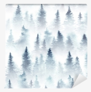Seamless Pattern Of Watercolor Spruce Forest In The - Watercolor Painting