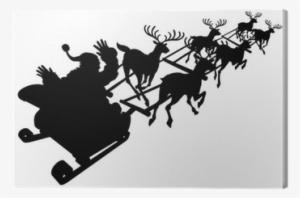 Santa In His Christmas Sled Or Sleigh Silhouette Canvas - Free Reindeer And Sleigh Silhouette Clipart