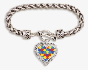 Autism Awareness Puzzle Pieces Heart Clasp Bracelet