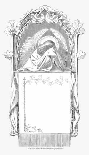 A Weeping Angel Frame - Antique Print C1899 Architectural Design Inscription