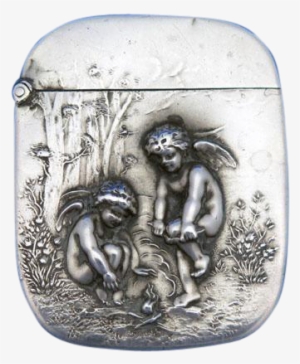 This Match Safe Features Two Cherubs By A Campfire - Relief