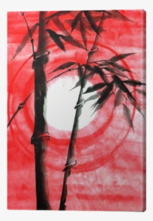 Watercolor Ink Japanise Bamboo On Sunset Canvas Print - Watercolor Painting