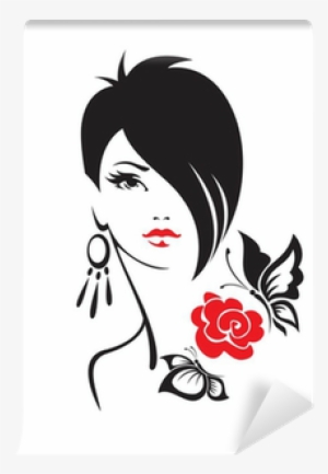 Black And White Illustration Of Elegant Woman Wall - Cheap Wall Stickers Fashion Beauty And Butterfly Pattern