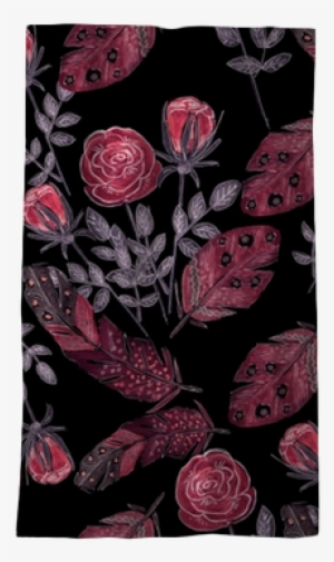 Watercolor Red Roses And Feathers On Black Blackout - Red Feathers Of Birds . Backpack By Fuzzyfox85