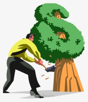 Businessman Chopping Down His Money Tree Royalty Free - Illustration