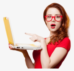 surprised girl png - girl with laptop png