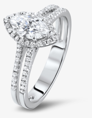 Diamond Ring In 18k White Gold - 1.00 Ct Maruise Shape Diamond 10k White Gold Halo Engagement