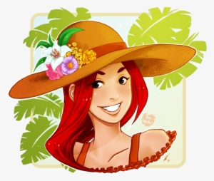 #redhead Enjoying A Tropical Summer Strawhat - Illustration