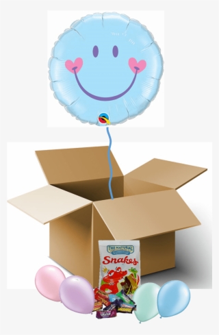 Sweet Blue Smiley Face Balloon In A Box - Qualatex 18 Inch Round Foil Balloon - Sweet Smile Face