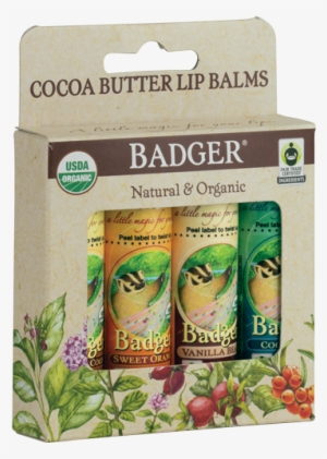 Fair Trade Cocoa Butter Lip Balm 4-pack - Badger - Stress Soother Balm Stick - 0.6 Oz.