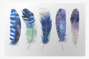 Hand Drawn Watercolor Feather Set - Watercolor Png Feathers Blue