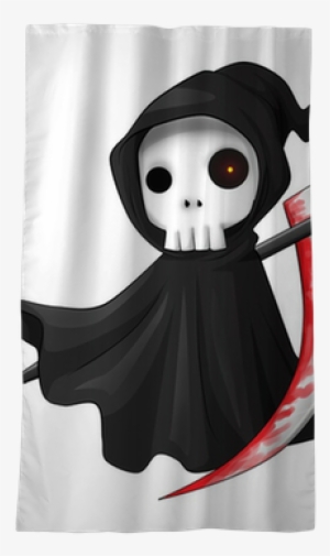 Cute Cartoon Grim Reaper With Scythe Isolated On White - Death