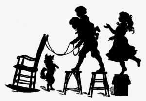 Vintage Silhouette Victorian Children Playing - Vintage Silhouettes Clipart