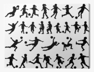 Children Playing Soccer Vector Silhouettes Canvas Print - Silhouette