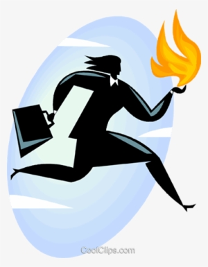 Businesswoman Running With Fire Royalty Free Vector - Running