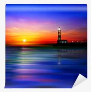 Abstract Background With Silhouette Of Lighthouse Wall - Sunset