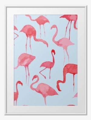 Watercolor Flamingo Pattern Framed Poster - Watercolor Painting