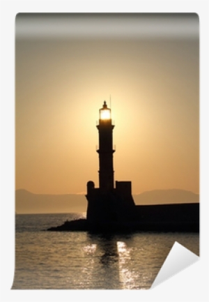 Lighthouse Silhouette At Sunset Chania Crete Wall Mural - Venetian Lighthouse