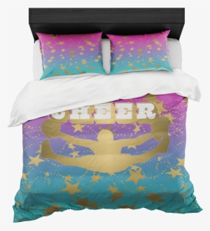 Cheer Silhouette With Stars In Gold Magenta To Blue - Duvet Cover