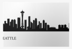 Seattle City Skyline Silhouette Background Poster • - Clipart Seattle Skyline Outline