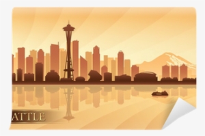 Seattle City Skyline Silhouette Background Wall Mural - Seattle Skyline With White Background