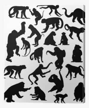 Twenty Two Black Isolated Monkey Silhouettes Canvas - Monkey Silhouette Two