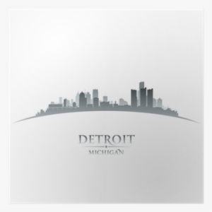 Detroit Michigan City Skyline Silhouette White Background - Silhouette
