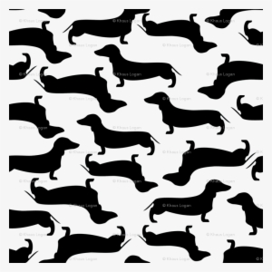 Dachshund Silhouette Pattern Black And White Fabric - Dachshund Pattern Black And White
