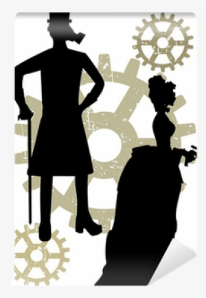 Silhouettes Of Steampunk Neo Victorians Accented By