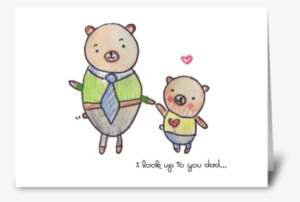 Little Bear With Dad Greeting Card - Cartoon