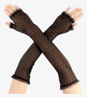 Carolie Fishnet Pattern Black Lace Fingerless Gloves - Glove