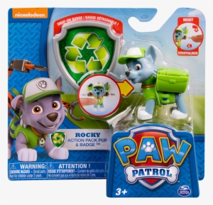 Paw Patrol Action Pup&amp - Rocky Action Pack Pup And Badge
