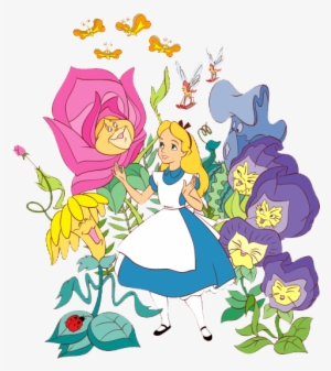 Alice In Wonderland In The Flower Patch - Alice In Wonderland Png