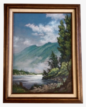 Cal Shafer, Fraser River Forested Landscape With Birds - Oil Painting