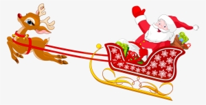 Santa And Reindeer With Sled Png Clipart - Santa Claus Sleigh Cartoon