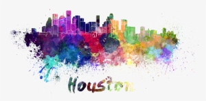 水彩泼溅城市素材png - Houston Skyline In Watercolor