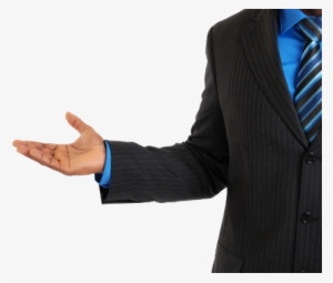 Image Of A Man's Outstreched Arm And Open Hand In A - Hand In Suit Png