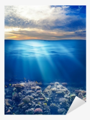 Sea Or Ocean Underwater Life With Sunset Sky Sticker - Poetry On Moral Values