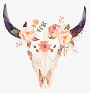 Longhorn Skull With Flowers