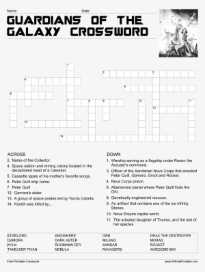 Guardians Of The Galaxy Crossword Game Main Image - Marvel Crossword Puzzles Printable