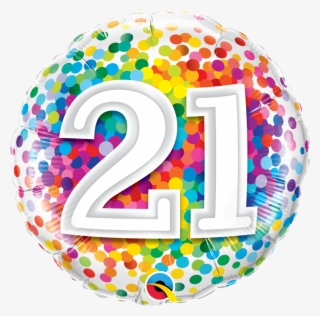 Picture Of Rainbow Confetti 21 Foil Balloon - 18 Inch Qualatex Age 40 Rainbow Confetti Round Foil
