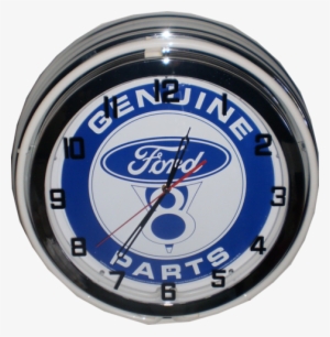 Acc0010 Ford Neon Clock - Genuine Ford Parts V-8 Round Tin Sign 12 X 12in