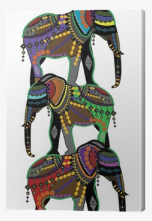 Circus Elephants In The Ethnic Style Canvas Print •