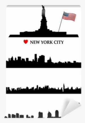 New York And Statue Of Liberty Silhouette Wall Mural - New York City Skyline