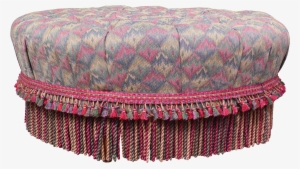 Huge Ethan Allen Tufted Fringed 38" Round Foot Stool