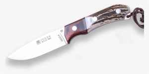 Stag Deer Antler Handle, Red Wood Bolster, 10,5 Cm - Hunting Knife