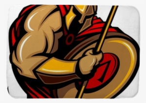 Spartan Trojan Mascot Cartoon With Spear And Shield - Cartoon Greek Soldier